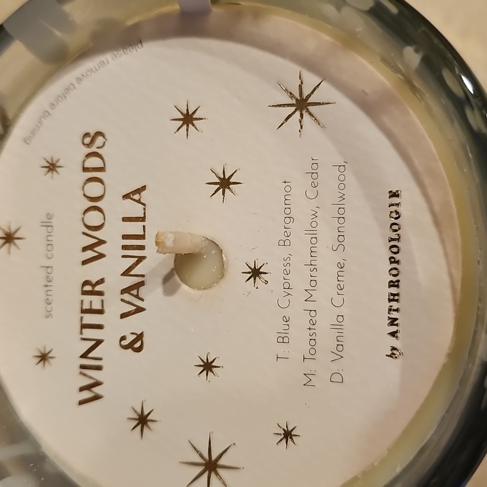 Anthropologie Festive Woody Winter Woods & Vanilla Gilded Glass Jar Candle NIB - Picture 3 of 4